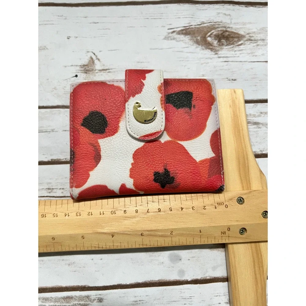 Buxton Bifold Wallet White Red Floral Poppy Gold Bird Logo Small OS